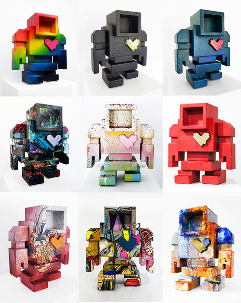 Custom Commissioned 1ft Concrete Lovebot Sculpture