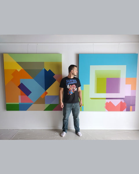 2018 - 60in Original Painting "Chartreuse Square" -  Love Metrix Solo Exhibition Painting by Matthew Del Degan