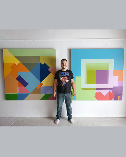 2018 - 60in Original Painting "Chartreuse Square" -  Love Metrix Solo Exhibition Painting by Matthew Del Degan