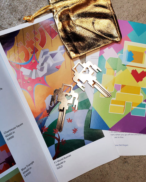 2018 - 60in Original Painting "Blue Triangle" - Love Metrix Solo Exhibition by Matthew Del Degan