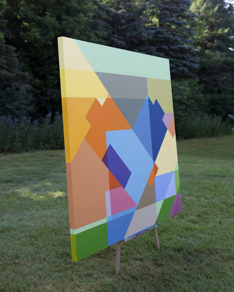 2018 - 60in Original Painting "Blue Triangle" - Love Metrix Solo Exhibition by Matthew Del Degan